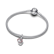 Connected Hearts & Red Stones Dangle Charm
