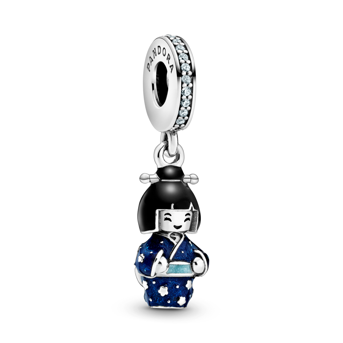 Japanese Doll in Blue Kimono Dangle Charm