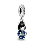 Japanese Doll in Blue Kimono Dangle Charm