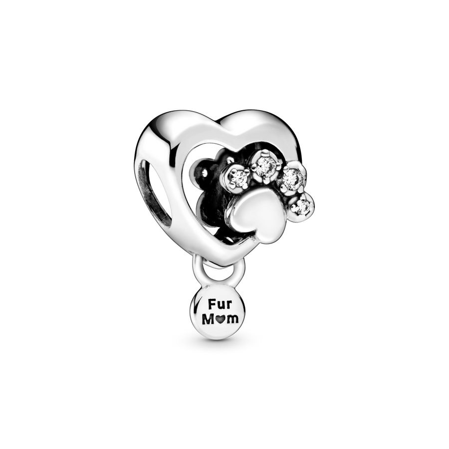 Sparkling Paw Print & Heart Charm