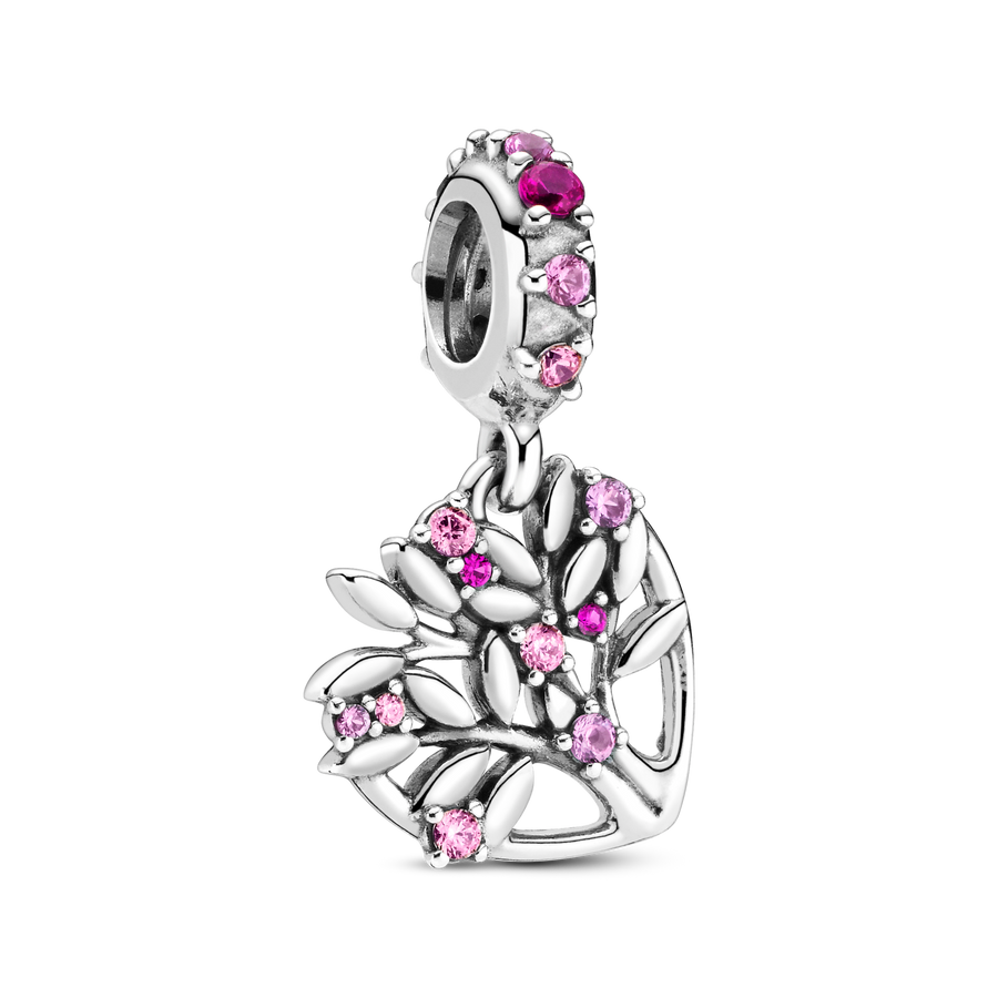 Pink Heart Family Tree Dangle Charm