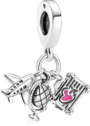 Airplane, Globe & Suitcase Dangle Charm