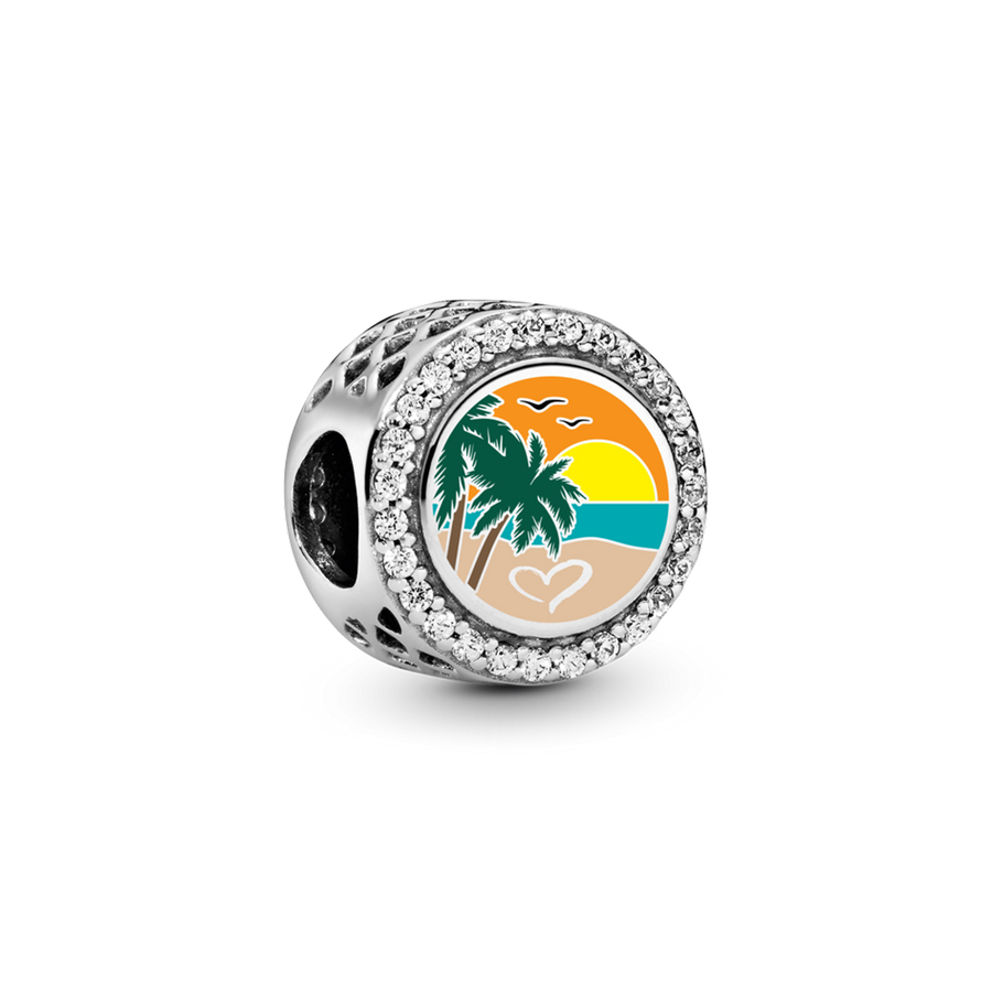 Engravable Beach Heart Scene Charm