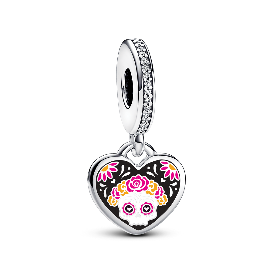 Day of the Dead Sugar Skull Heart Dangle Charm
