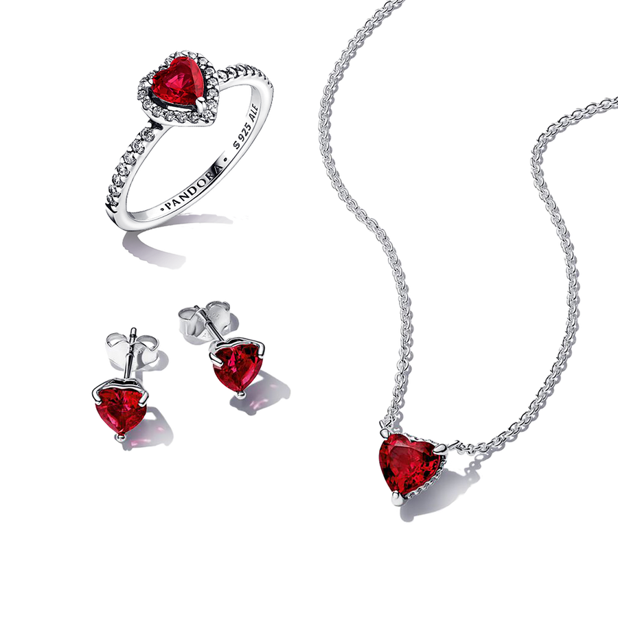 Sparkling Red Heart Ring Set