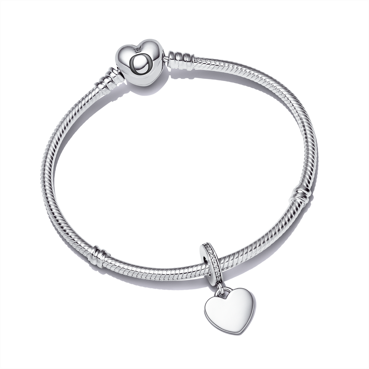 Engravable Heart Tag Dangle Charm Bracelet Set