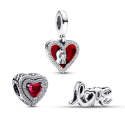 Sparkling Red Heart Dangle Charm Trio