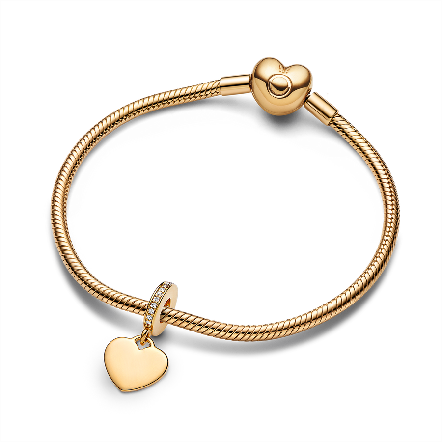 Engravable Heart Tag Dangle Charm Bracelet Set