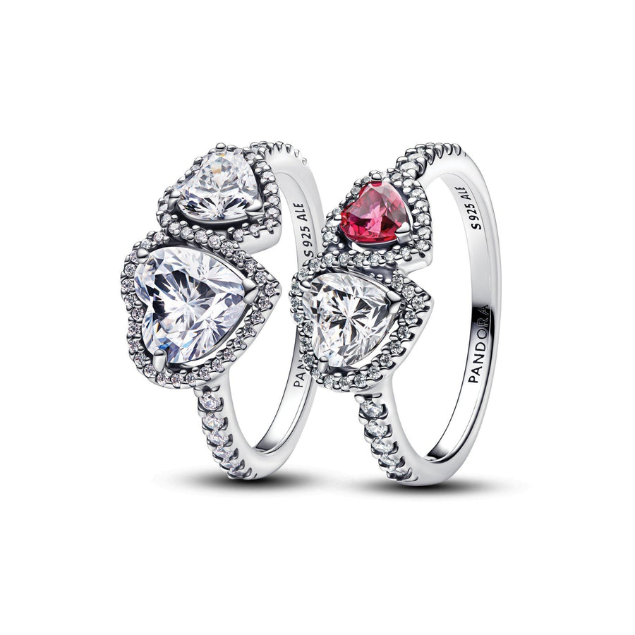 Sparkling Halo Hearts Ring Set