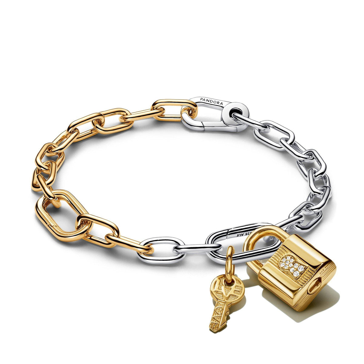 Two Tone Lock and Key Bracelet and Charm Set