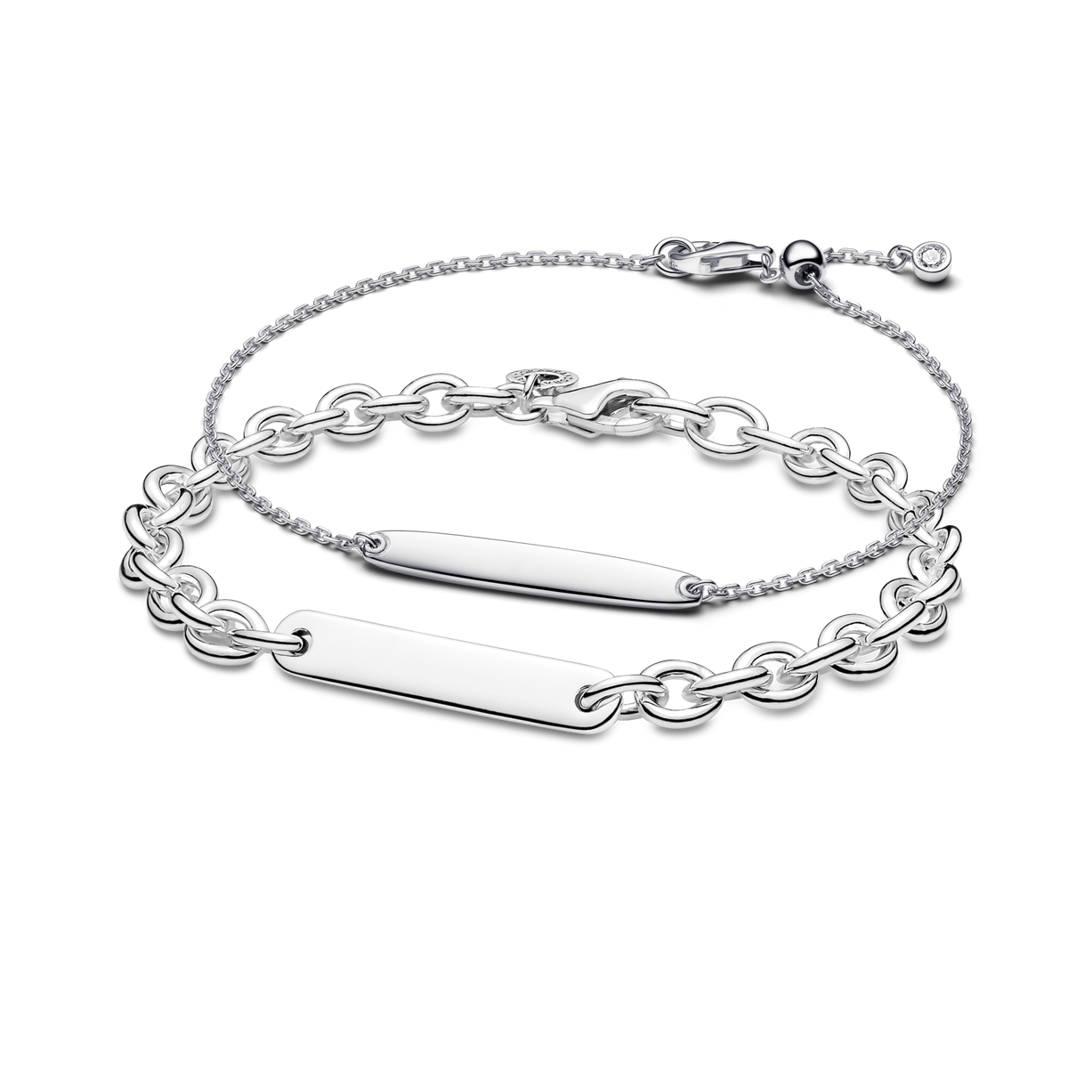 His & Hers Engravable Silver Bracelet Set