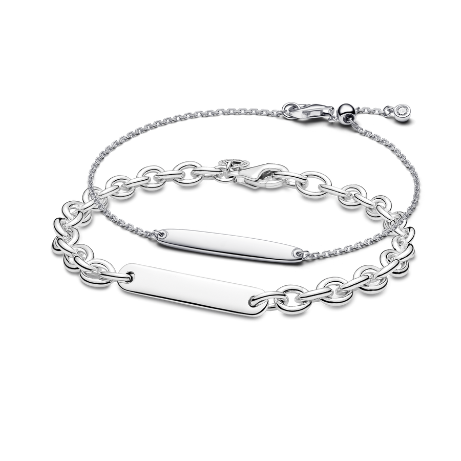 His & Hers Engravable Silver Bracelet Set