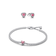 Pink Sparkling Heart Bracelet and Earring Set