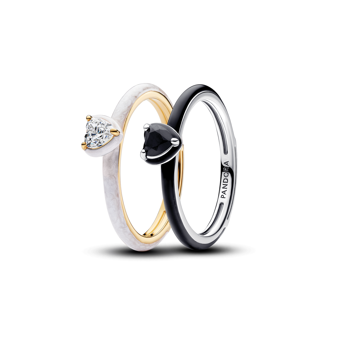 Black & White Chakra Heart Rings Set