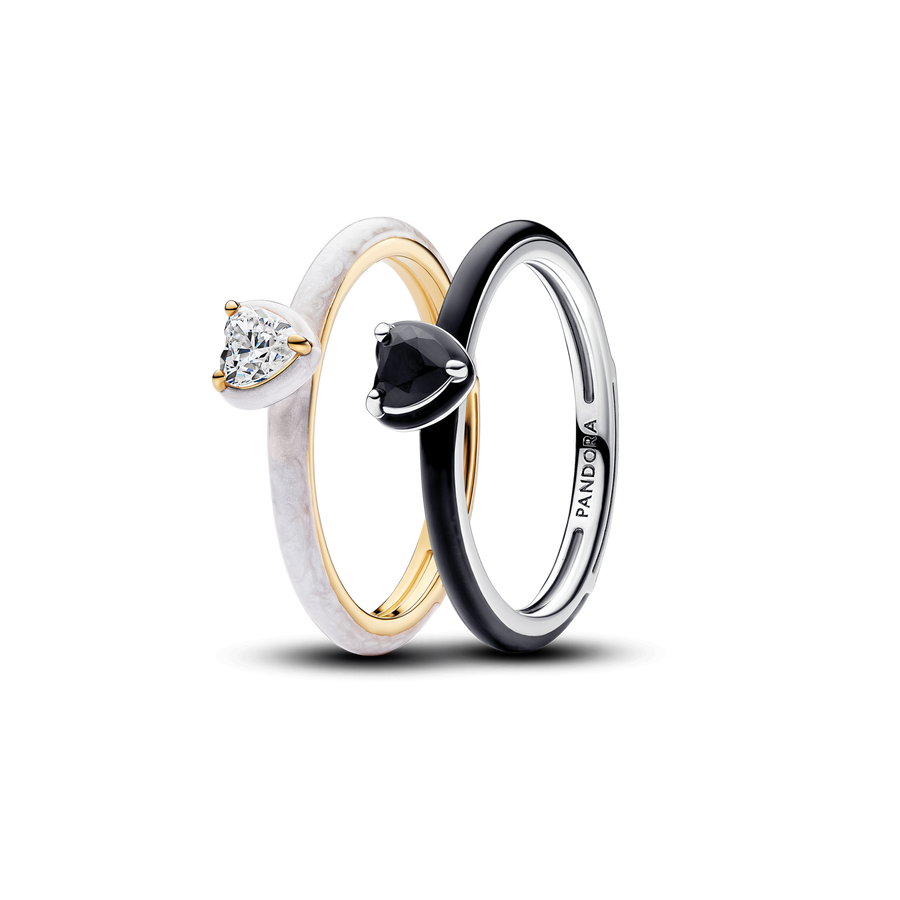 Black & White Chakra Heart Rings Set