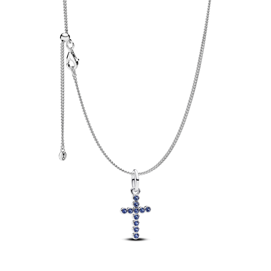 Blue Round Bezel Cross Necklace set