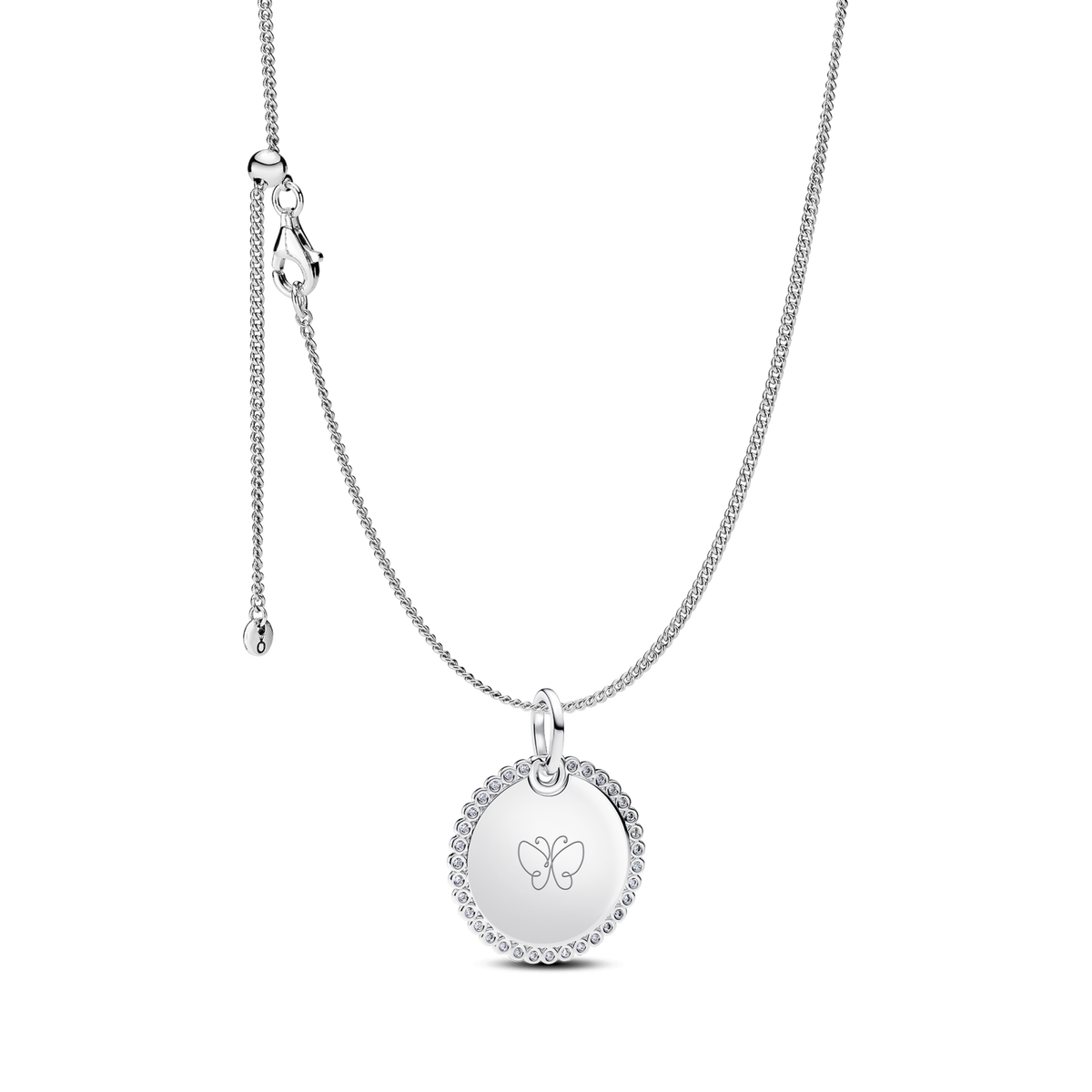 Engravable Sparkling Round Tag Pendant Necklace