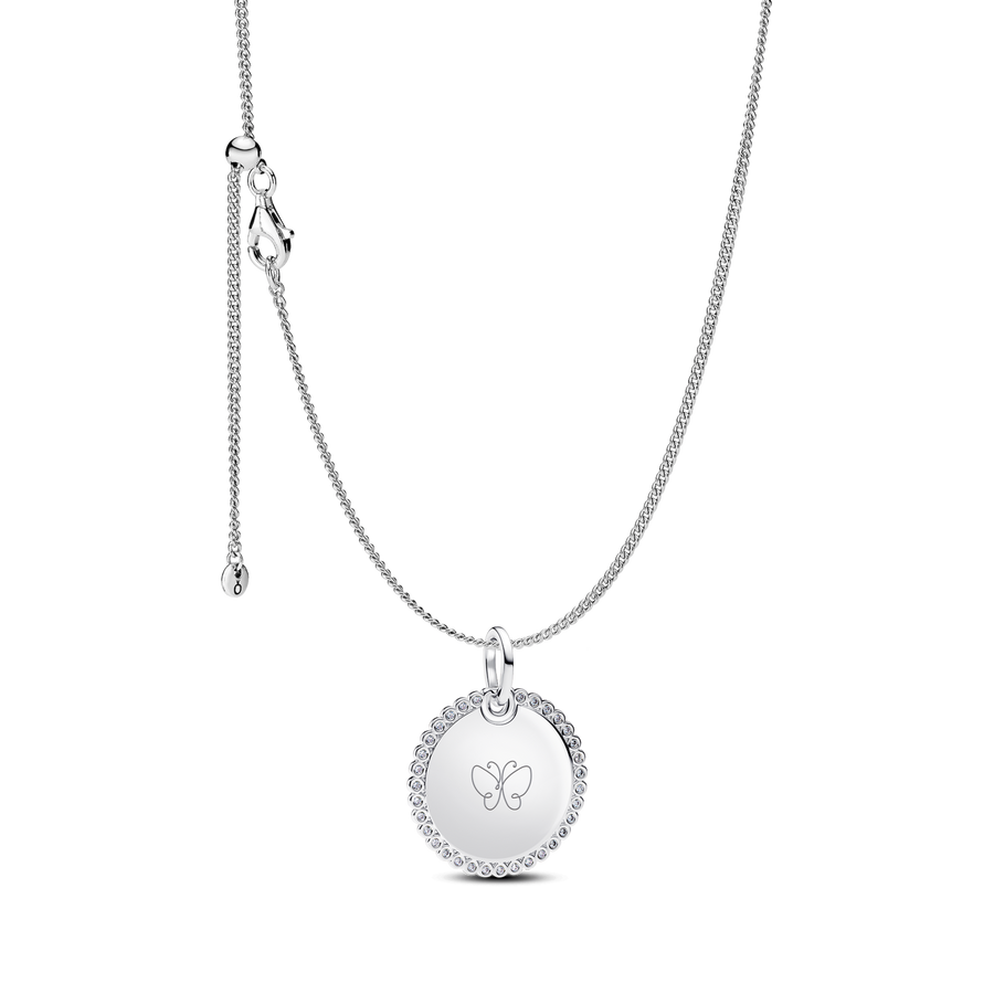Engravable Sparkling Round Tag Pendant Necklace