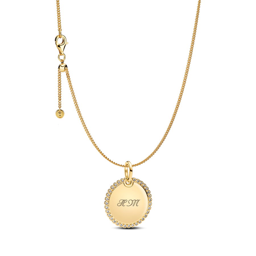 Engravable Sparkling Round Tag Pendant Necklace