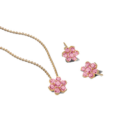 Sparkling Pink Flower Necklace & Earrings Set