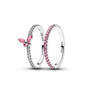 Pink Butterfly Ring Set