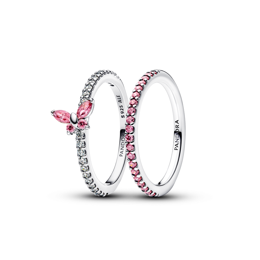 Pink Butterfly Ring Set