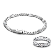 Silver Heart Cuban Chain Bracelet & Ring Set