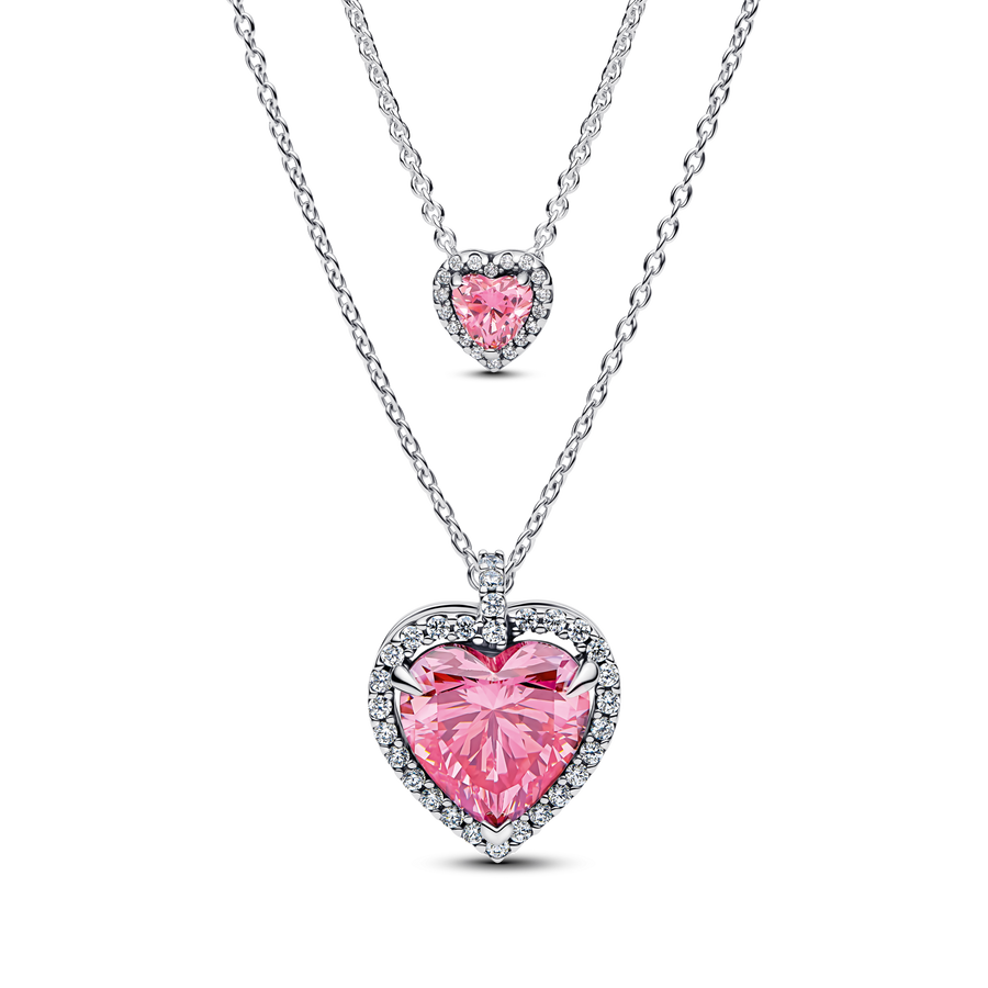 Pink Elevated Hearts Necklace Layering Set