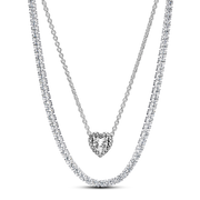 Tennis Choker & Heart Necklace Layering Set