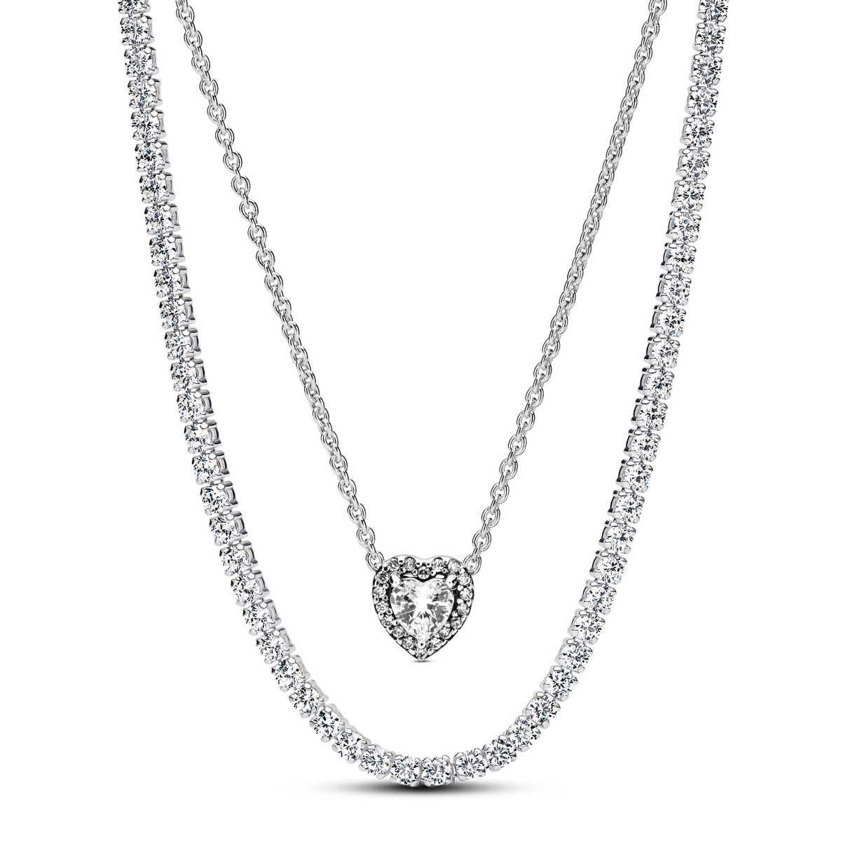 Tennis Choker & Heart Necklace Layering Set