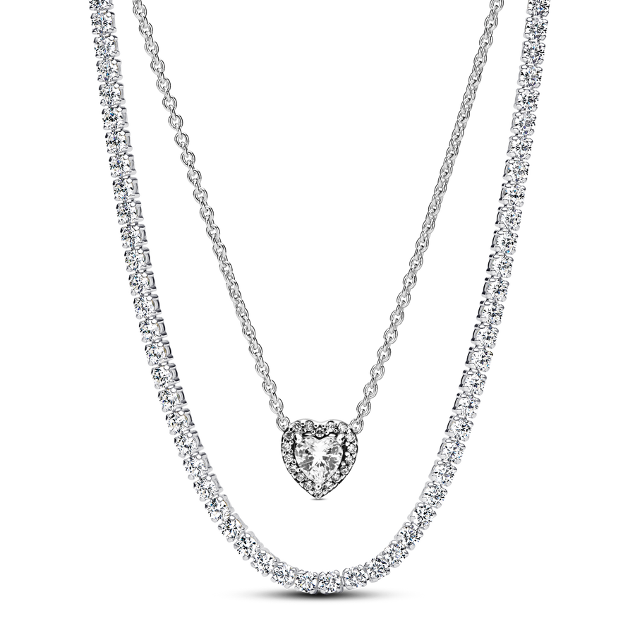 Tennis Choker & Heart Necklace Layering Set