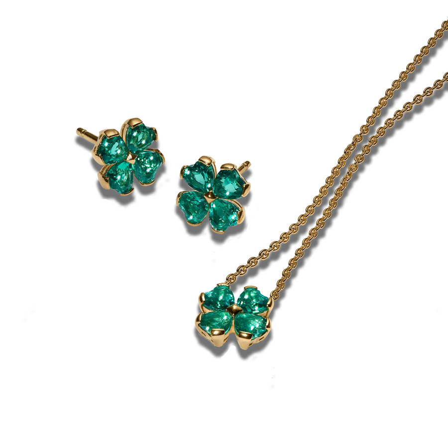 Green Lucky Little Clover Necklace & Earring Set