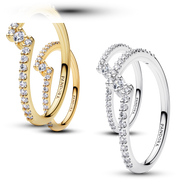 Sparkling Split Pave Two Tone Ring Set