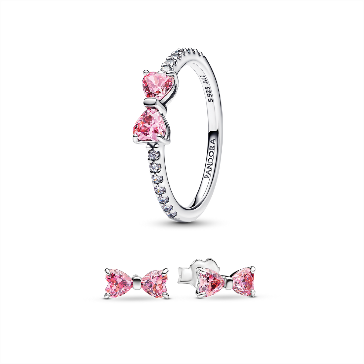 Sparkling Pink Bow Ring Set