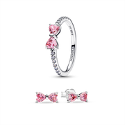 Sparkling Pink Bow Ring Set