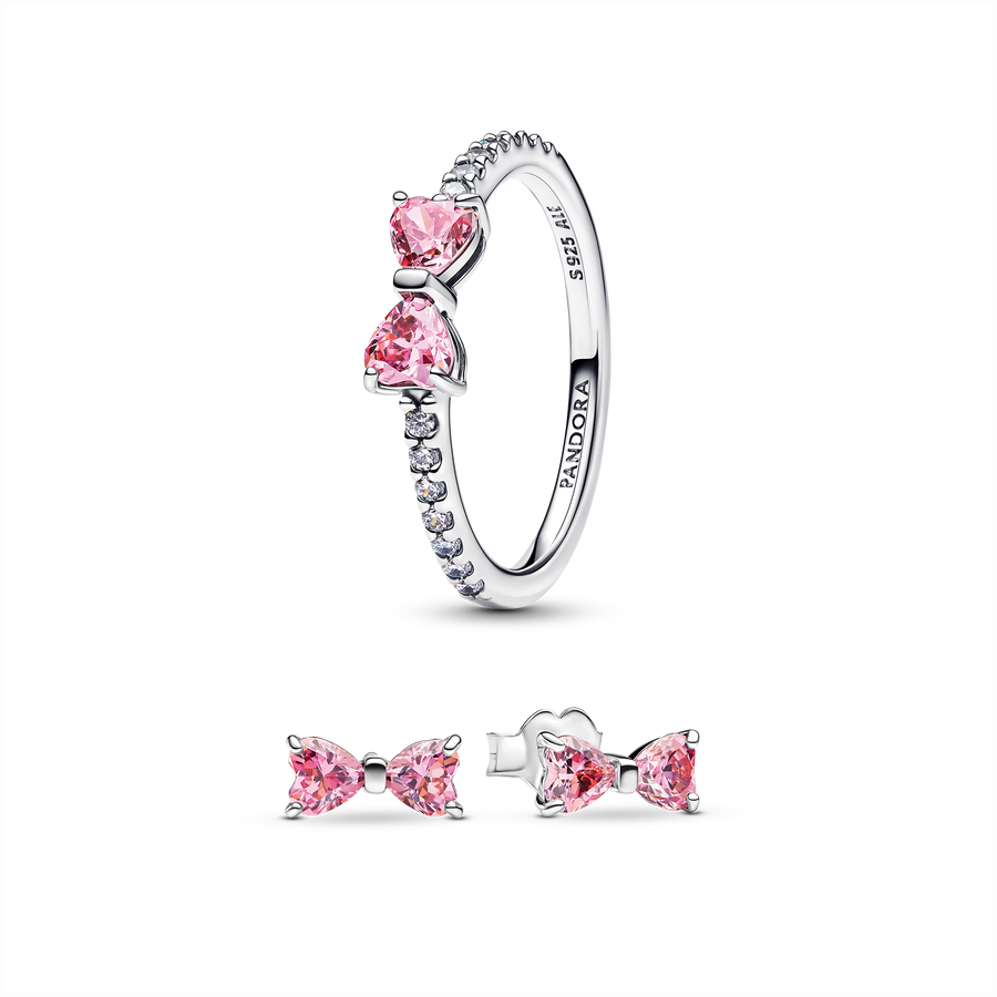 Sparkling Pink Bow Ring Set