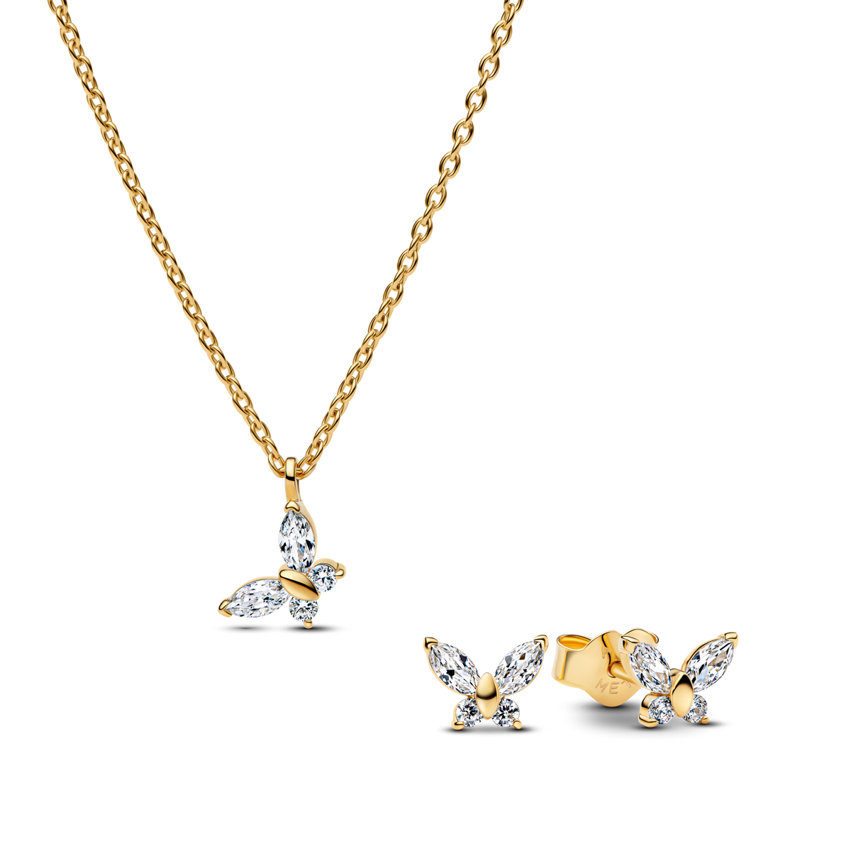 Gold-plated Sparkling Clear Butterfly Necklace and Earring Set
