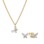 Gold-plated Sparkling Clear Butterfly Necklace and Earring Set