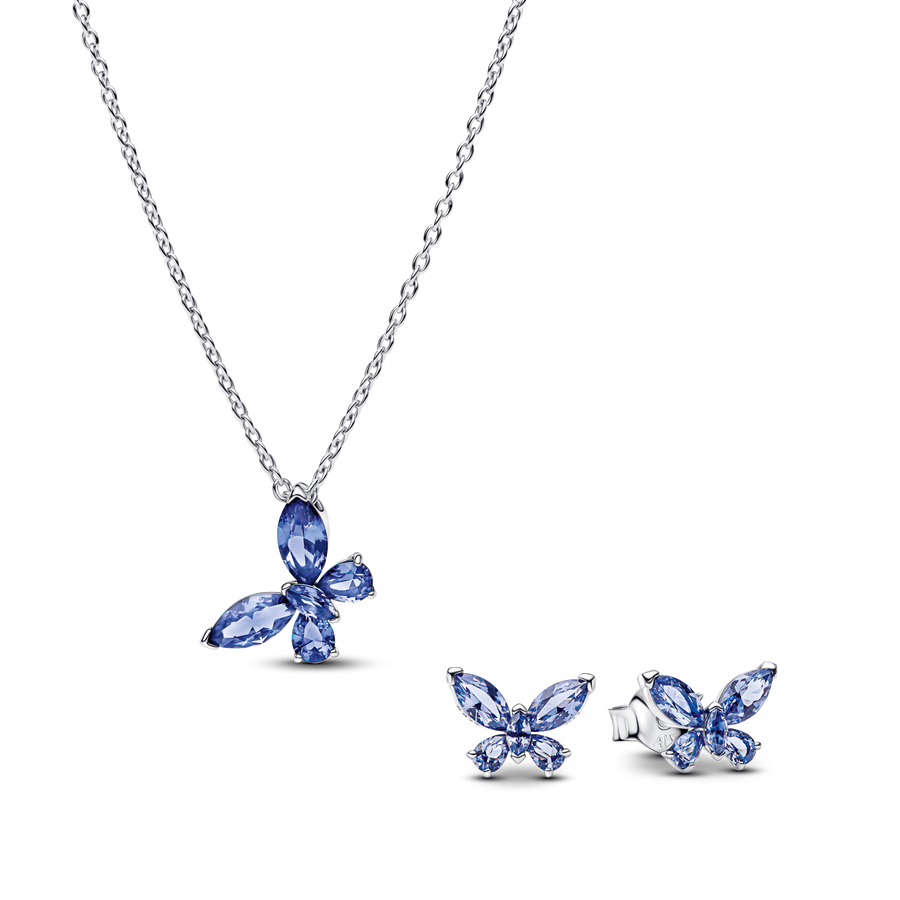 Winter Blue Butterfly Necklace and Earring Set