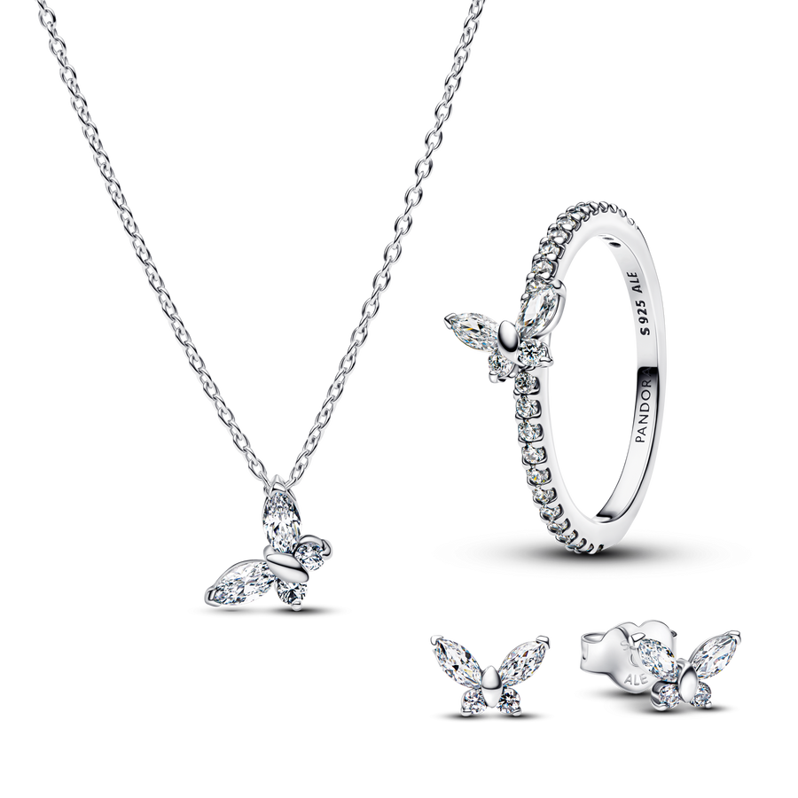 Sparkling Clear Butterfly Jewelry Set