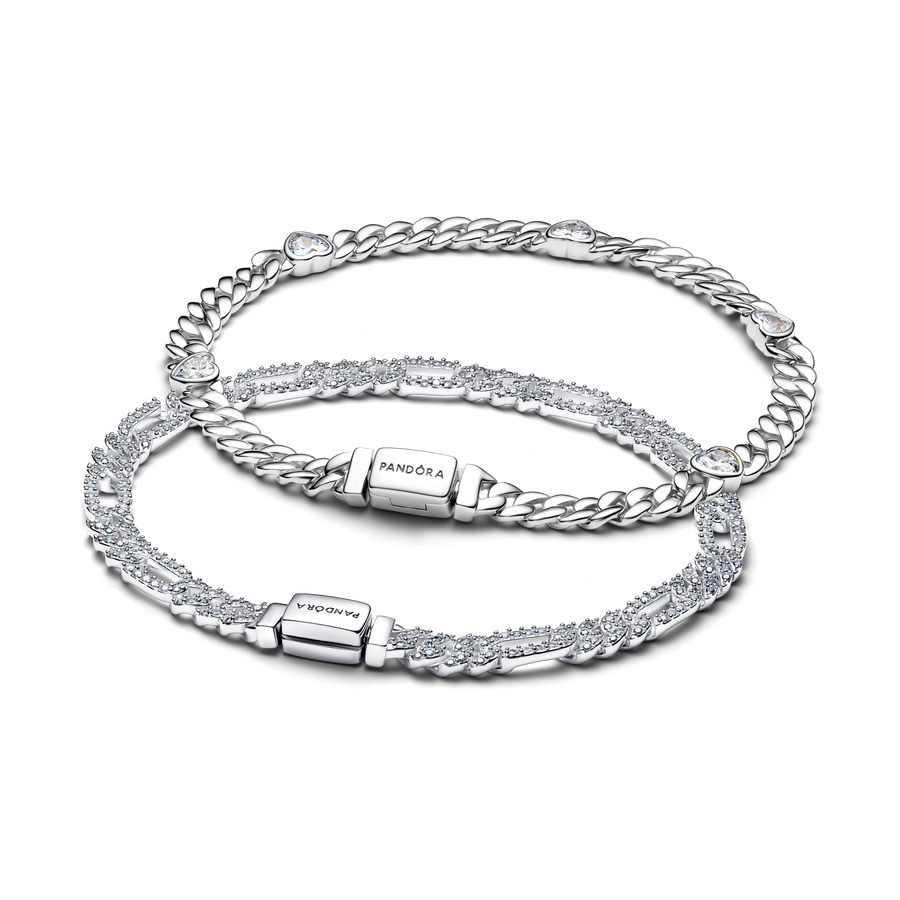 His and Hers Cuban Chain Heart and Oval Bracelet Set