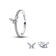 Sparkling Clear Butterfly Ring and Earring Set