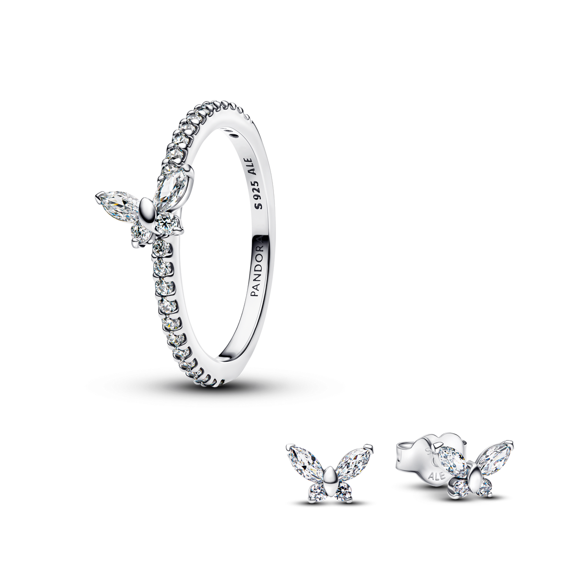 Sparkling Clear Butterfly Ring and Earring Set