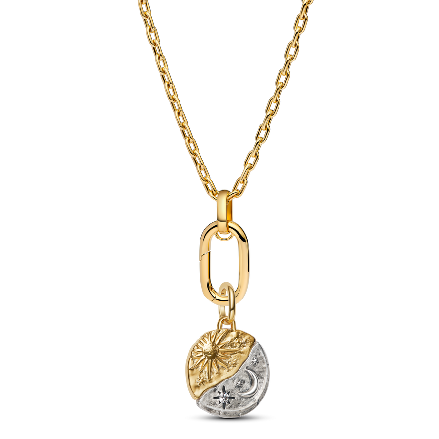 Sun and Moon Medallion Charm Necklace Set