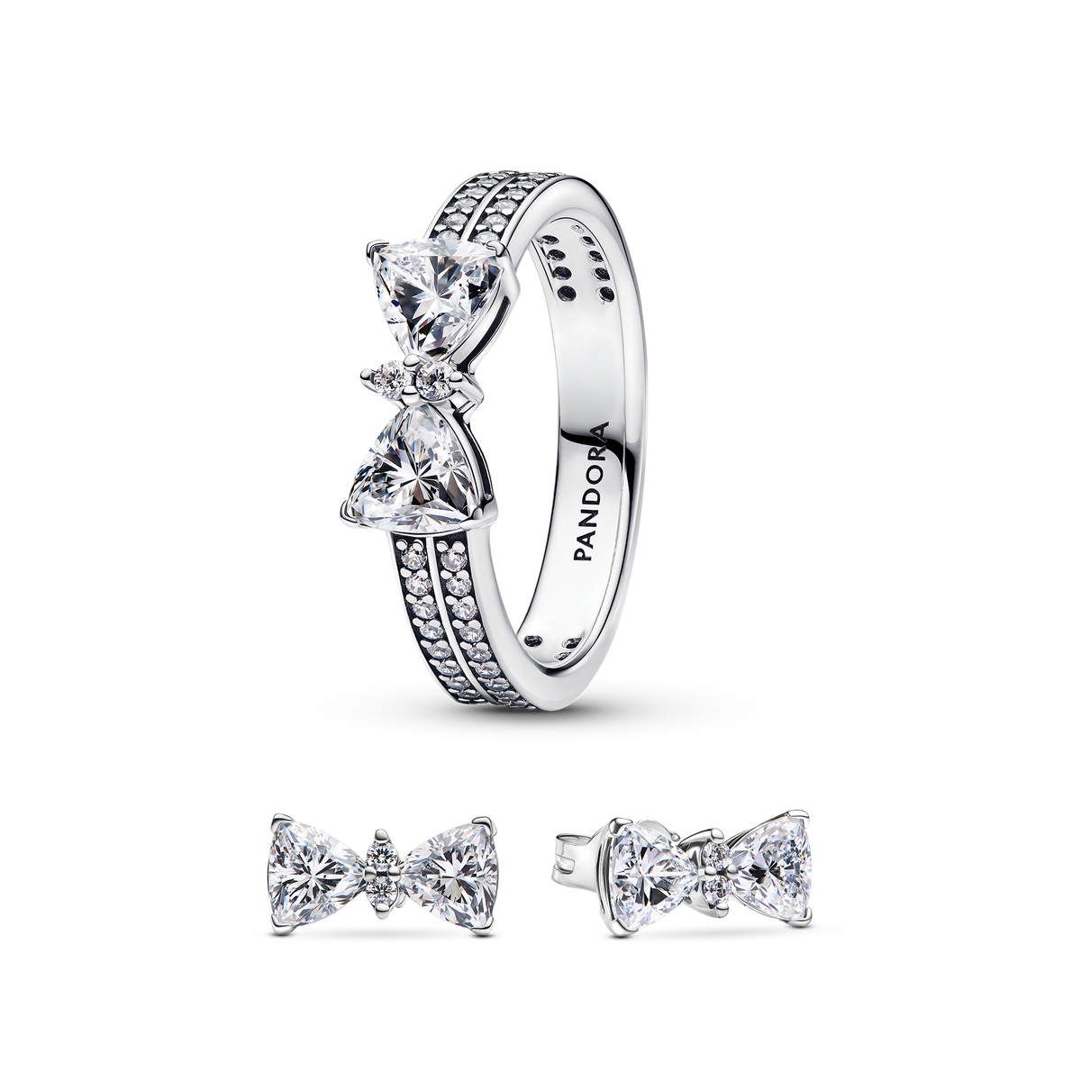 Sparkling Bow Double Row Ring Set