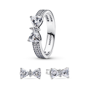 Sparkling Bow Double Row Ring Set