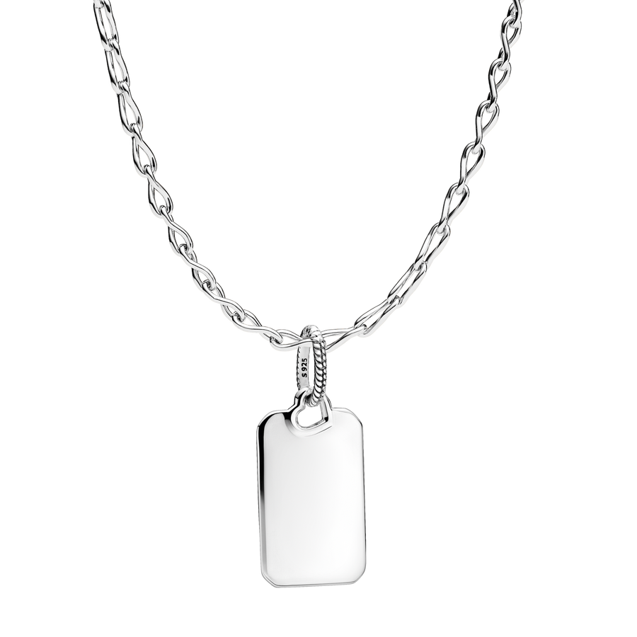 Engravable Rectangle Tag Pendant & Infinity Chain Necklace Set
